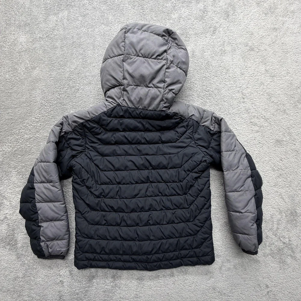 Columbia Jacket Youth 6 Black Gray Hooded Puffer Omni-Heat Insulated Full Zip‎